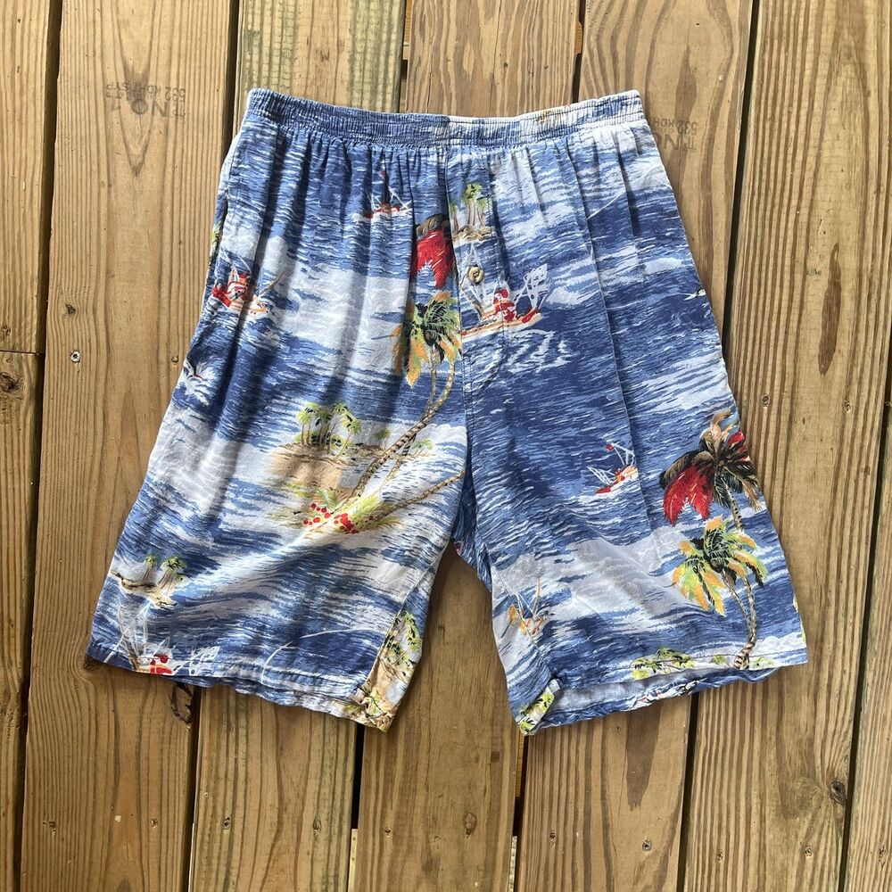 Vintage 1980s Sun Casual Hawaiian Style Board Shorts - Tropical - Women's Size M